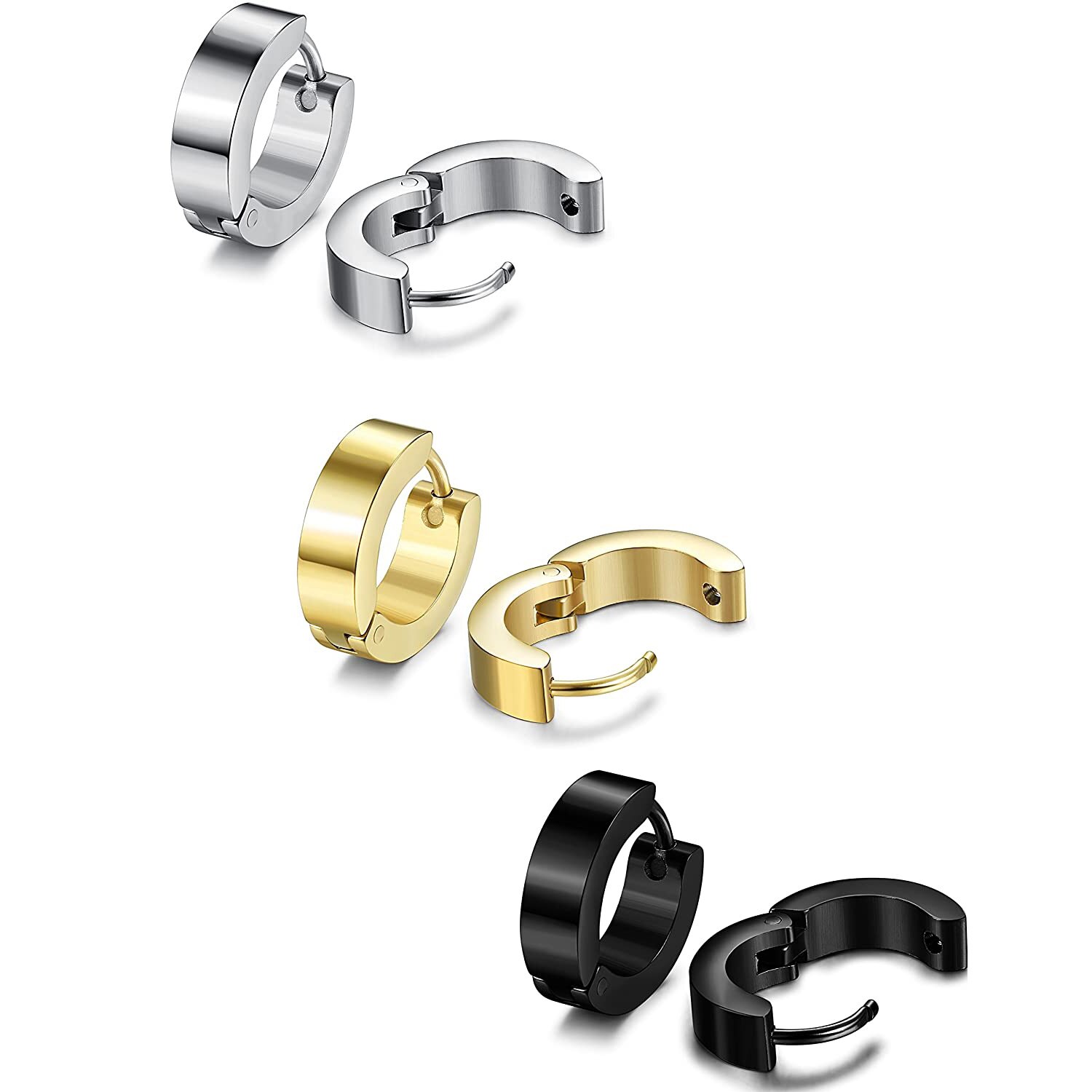 9 Pairs Stainless Steel CZ Stud Earrings Hoop Earrings Gauge Earrings Set for Men Women piercing earrings