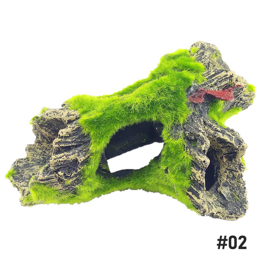 Simulador de decoración de Acuario, tronco hueco de resina, casa de árbol, cueva de agujero de musgo para pecera, adorno de decoración submarino de resina: 02