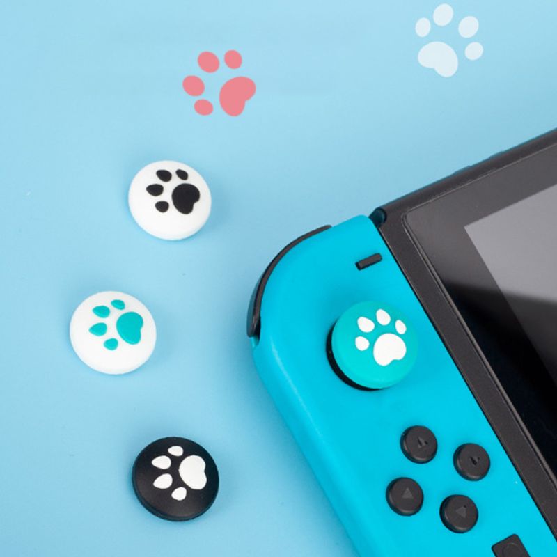 4 Uds Cute Cartoon Cat Paw Joystick silicona pulgar Grips cubierta para Nintendo Switch/Lite juego controlador accesorios tapa de balancín Kit