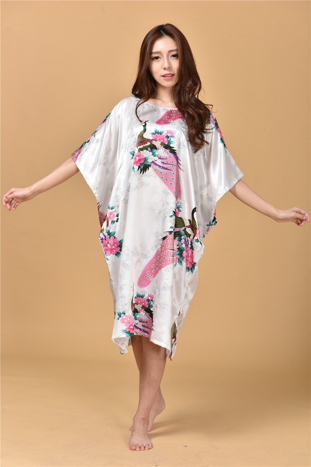 White Ladies Robe Summer Pajamas Chinese Women Rayon Sleepwear Kimono Bath Gown Nightgown Kaftan Yukata One Size M02: Dark Grey