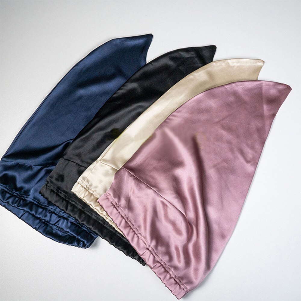 Gorro de dormir de seda 100% para mujer, funda de dormir de seda nocturna con cinta elástica para el cuidado del cabello, pelo largo 19 Momme