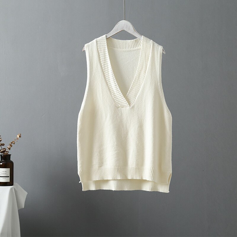 Maglione casuale primavera autunno donna gilet maglione di lana spessa e grezza maglia maglione fuori misura canotta femminile senza maniche grande superiore donna: Bianco