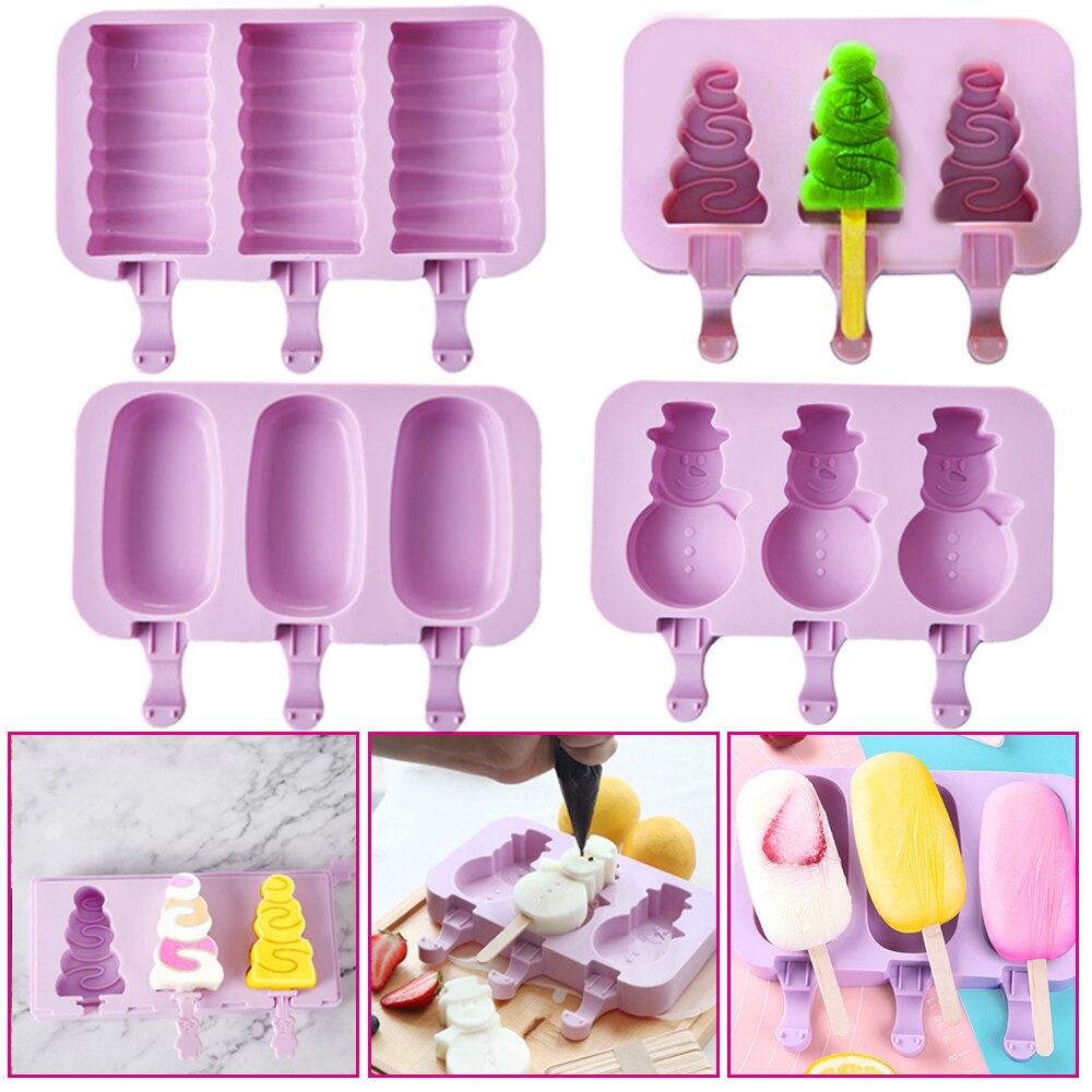 Christmas DIY Homemade Ice Cream Mold Silicone Cake Mold With 50 Sticks Silicone Ice Cream Mold Popsicle Mold