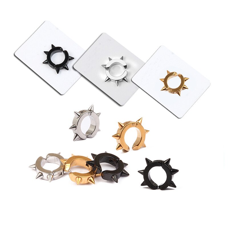 Huggie-pendientes de aro de acero inoxidable para hombre y mujer, aretes, tachuelas, remache de punta, góticos, accesorios, , joyería