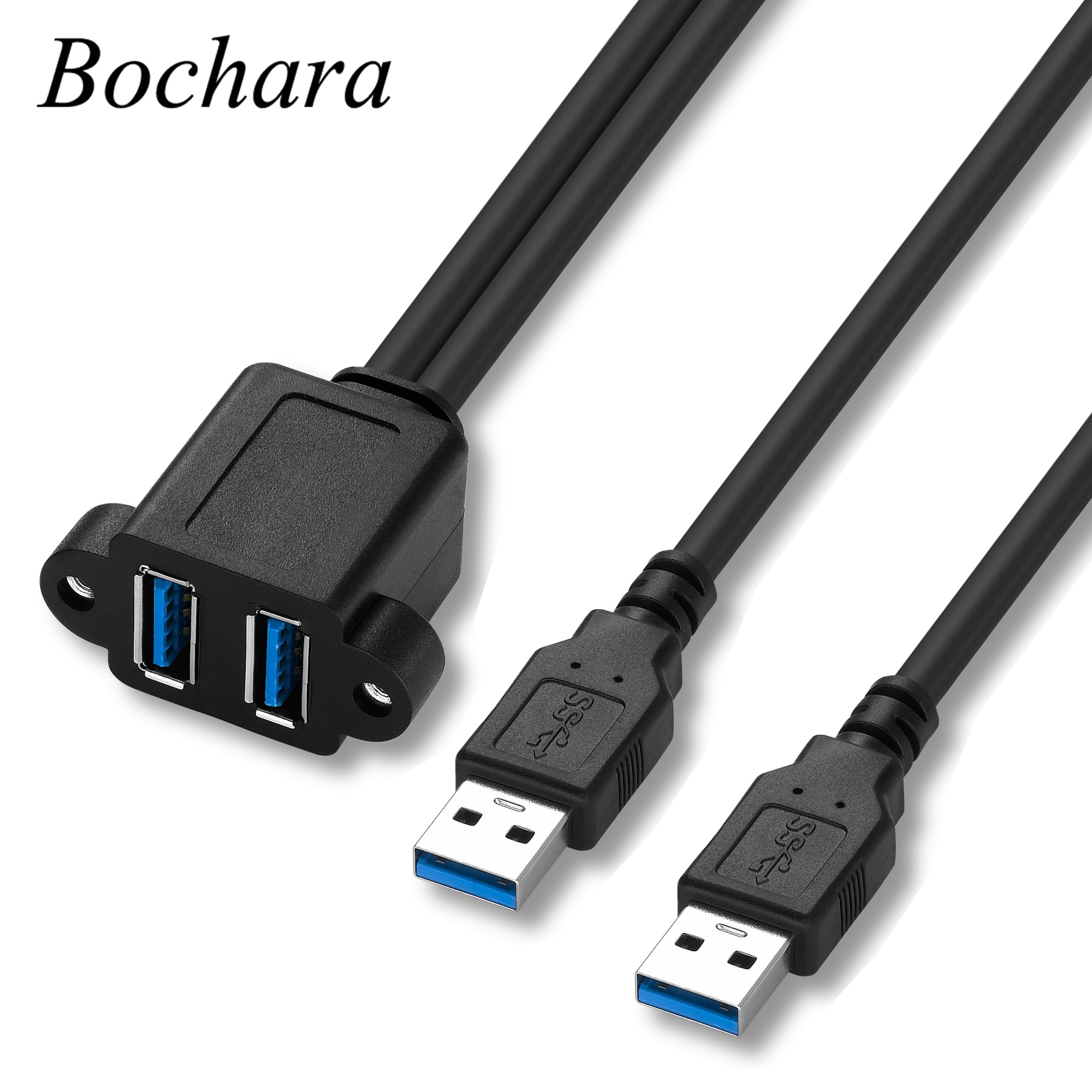 Cavo di prolunga USB 3.0 Bochara doppio USB 3.0 da maschio a femmina intrecciato schermato con montaggio a pannello a vite 50cm