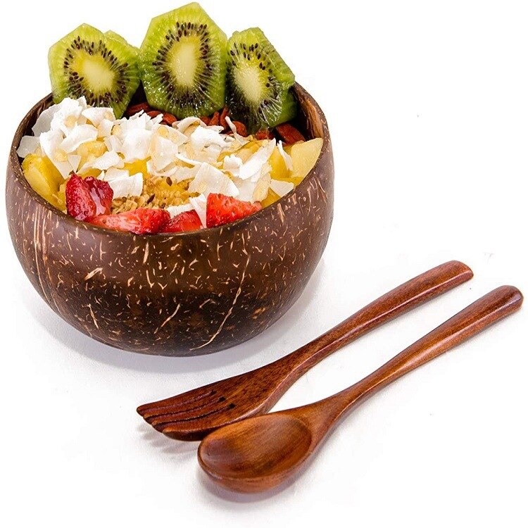 International Natural Natural Coconut Bowl, Coconut Spoon, Coconut Fork, Coconut Knife, Craft Decoration, for Food