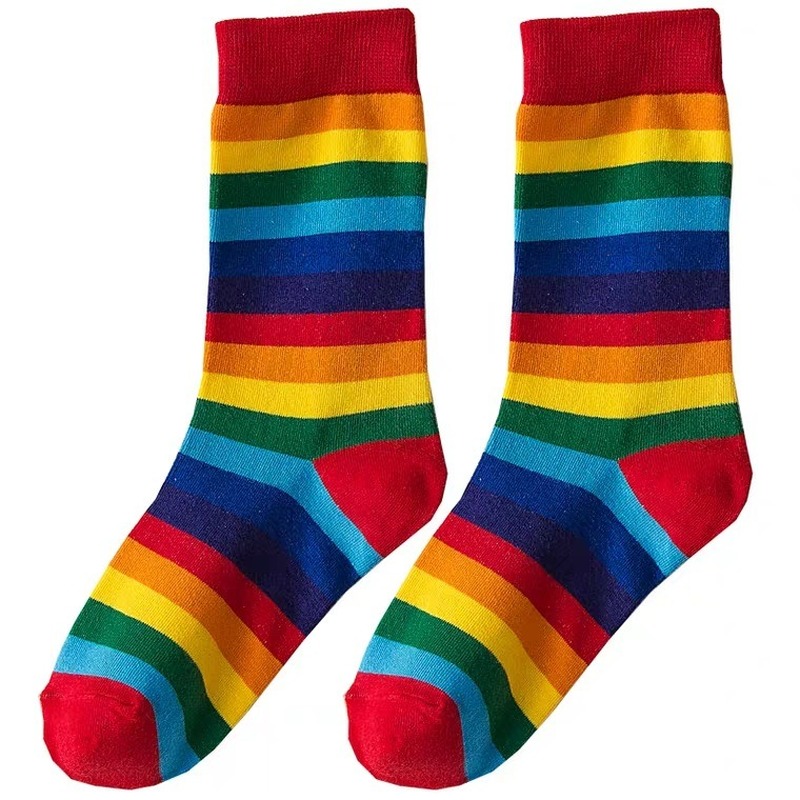 Höstrandig regnbåge dam strumpor japanes ins trend söta tubstrumpor för damer färgglada och roliga 405