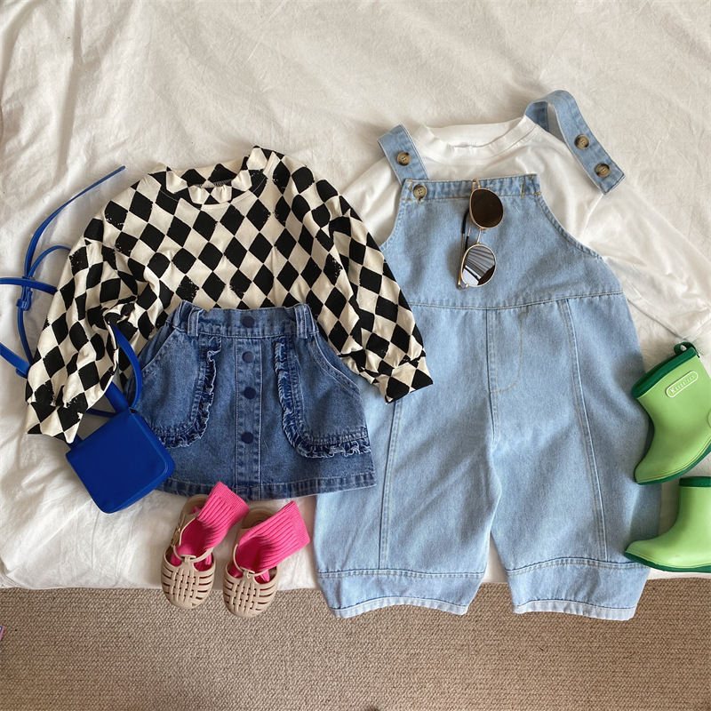 2022 Spring Summer New Girls&#39; Lace Denim Skirt Children&#39;s Korean Cotton Clothes