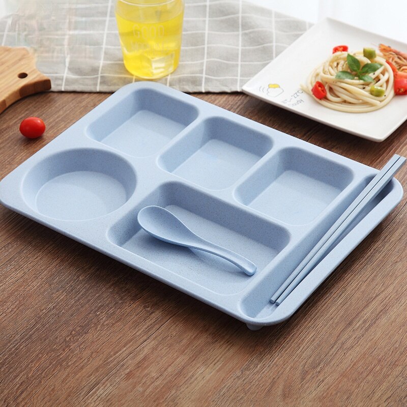 Assiette incassable en plastique, paille de blé, compartiment en plastique, cantine ménage, service de couverts, accessoires de cuisine, service de vaisselle