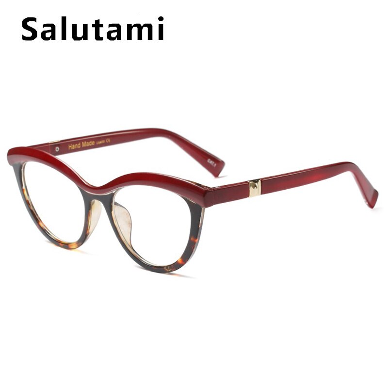 Øjenbue stel rød leopard brille stel til kvinder luksus mærke rund cat eye klare briller kvindelige transparente nuancer: Rød leopard klar