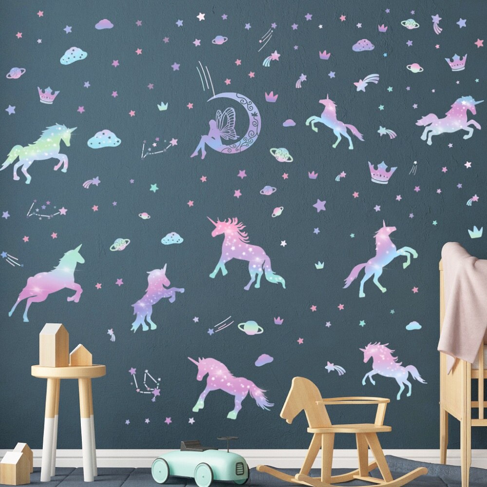 Pink star rainbow gradient wallstickers til børn baby vuggestue rum dekoration kunst pvc væg mærkat hjemmeindretning enhjørning klistermærker