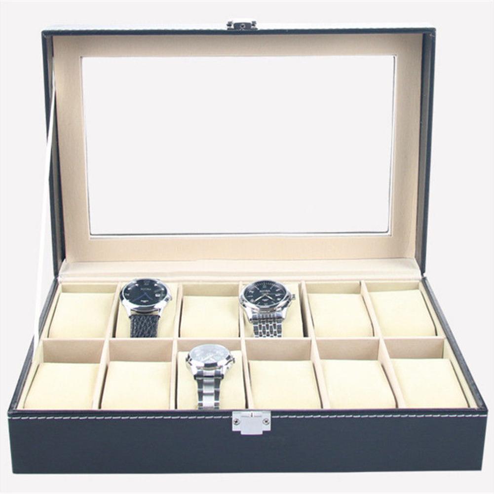 Pu Leer 12 Slots Polshorloge Display Box Opslag Houder Organizer Horloge Case Sieraden Dispay Horloge Doos