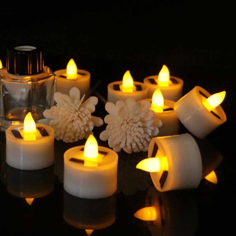 Vela de energía Solar de plástico, lámpara de luz amarilla LED sin llama, luces de té electrónicas para exteriores, 12 piezas