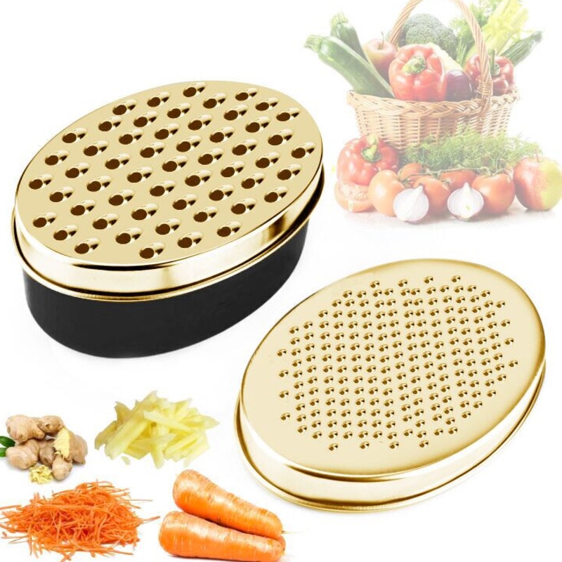 Rose Gold Cheese Grater Multifunctional Slicer Oval Container Vegetables Easy Clean Quick Fruits Tools with 2pcs grater blades