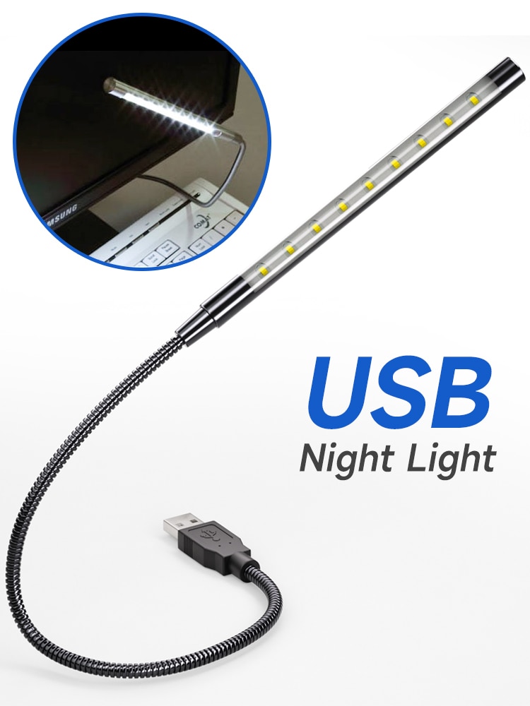USB-LED-Buchlicht, USB-betrieben, Metallmaterial, 10 LEDs, flexibel Nachtlampe für Laptop, PC, Computer, Notizbuch, Buch-Leselampen