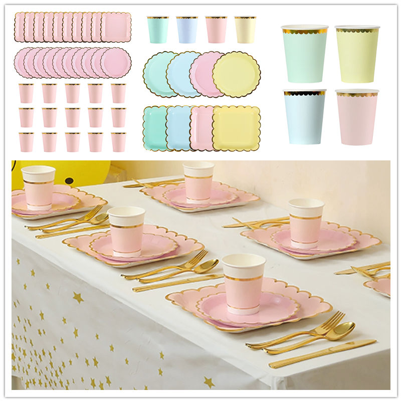 10 stk/sett bursdagsfest engangs servise sett fargerike engangs papirskåler kopp tallerken babyshower bursdagsdekorasjon