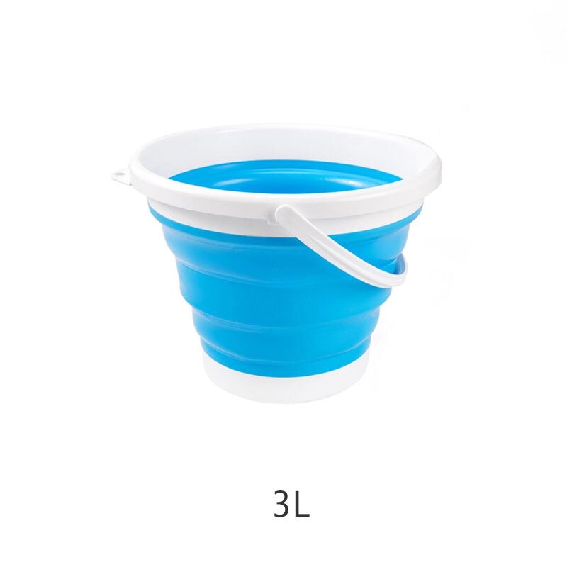 10L/5L/3L Portable Foldable Bucket Collapsible Silicone Bucket Lid Car Washing Pail Outdoor Car Water Storage Tank: Blue 3L