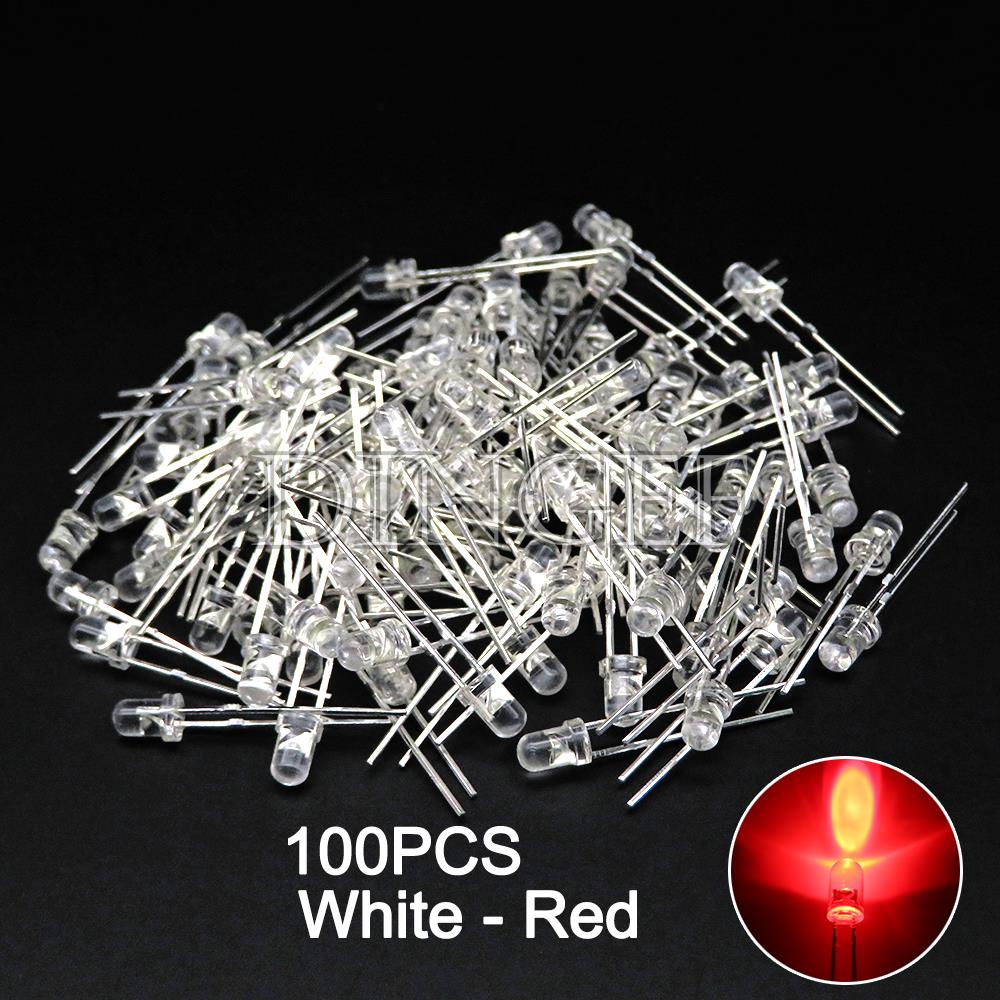 100PCS 3mm 5mm LED Diode F3 F5 Assorted Kit White Green Red Blue Yellow Orange Pink White DIY Light Emitting LED Diode Connector