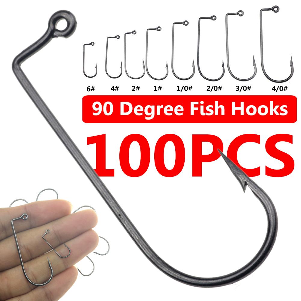 High Carbon Steel Fishing Hook 90 Degree Jig Fish Hooks Outdoor Sea Ocean Worm Bait Crankbait carp Fish Fishing Tool 100pcs/ Set