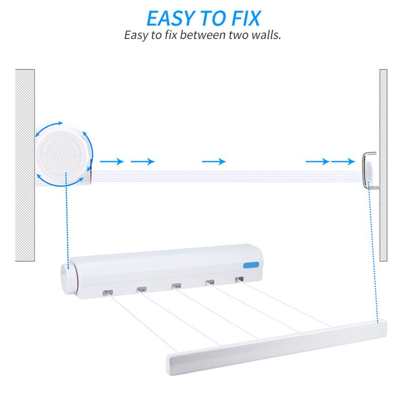 Wall Mounted Clothes Line Retractable Laundry Hanger Indoor Outdoor Clothes Drying Rack Retractable Clothesline Laundry Rope