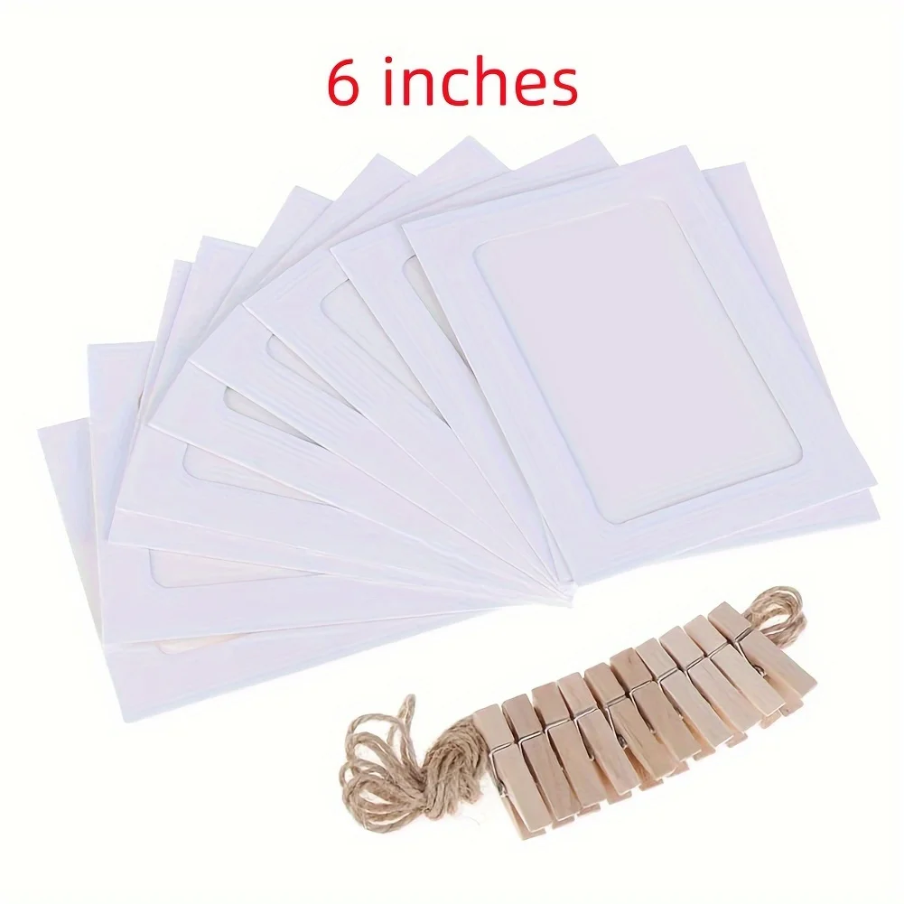 10pcs Photo Cardboard Picture Frame, DIY Paper Photo Frame With Wooden Clips, Wall Decoration, Bedroom decorative picture frame: Red