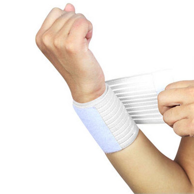 1Pcs Sport Katoen Elastische Bandage Hand Sport Polsband Gym Ondersteuning Pols Brace Wrap Fitness Tennis Polsini Zweet Band: White