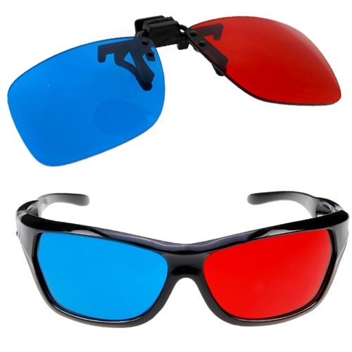 2x rode en cyaan glazen passen over de meeste brillen op sterkte voor 3d films, gamen en tv  (1x clip-on; 1x anaglyph-stijl)