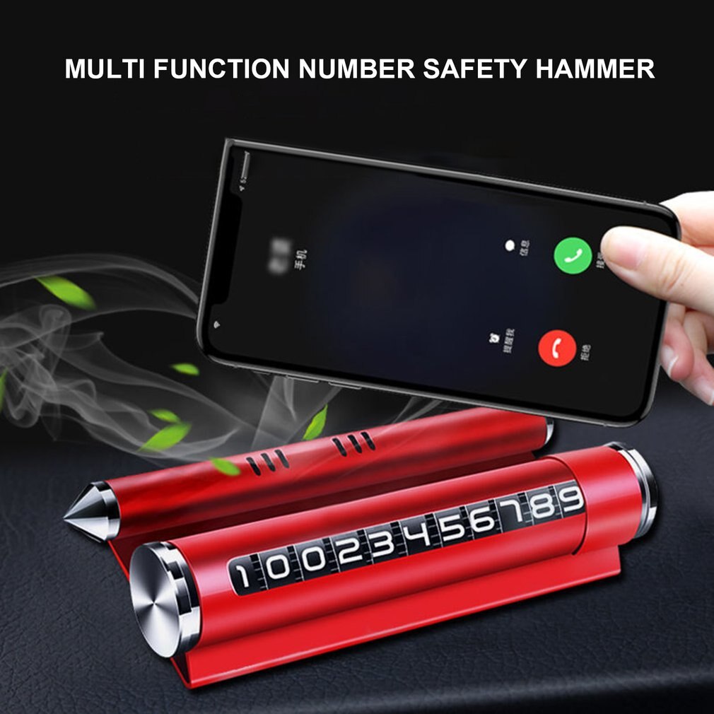 Temporary Mobile Parking Card Multifunctional Phone Number Plate Escape Safety Hammer Phone Holder Car Aromatherapy Phone Holder