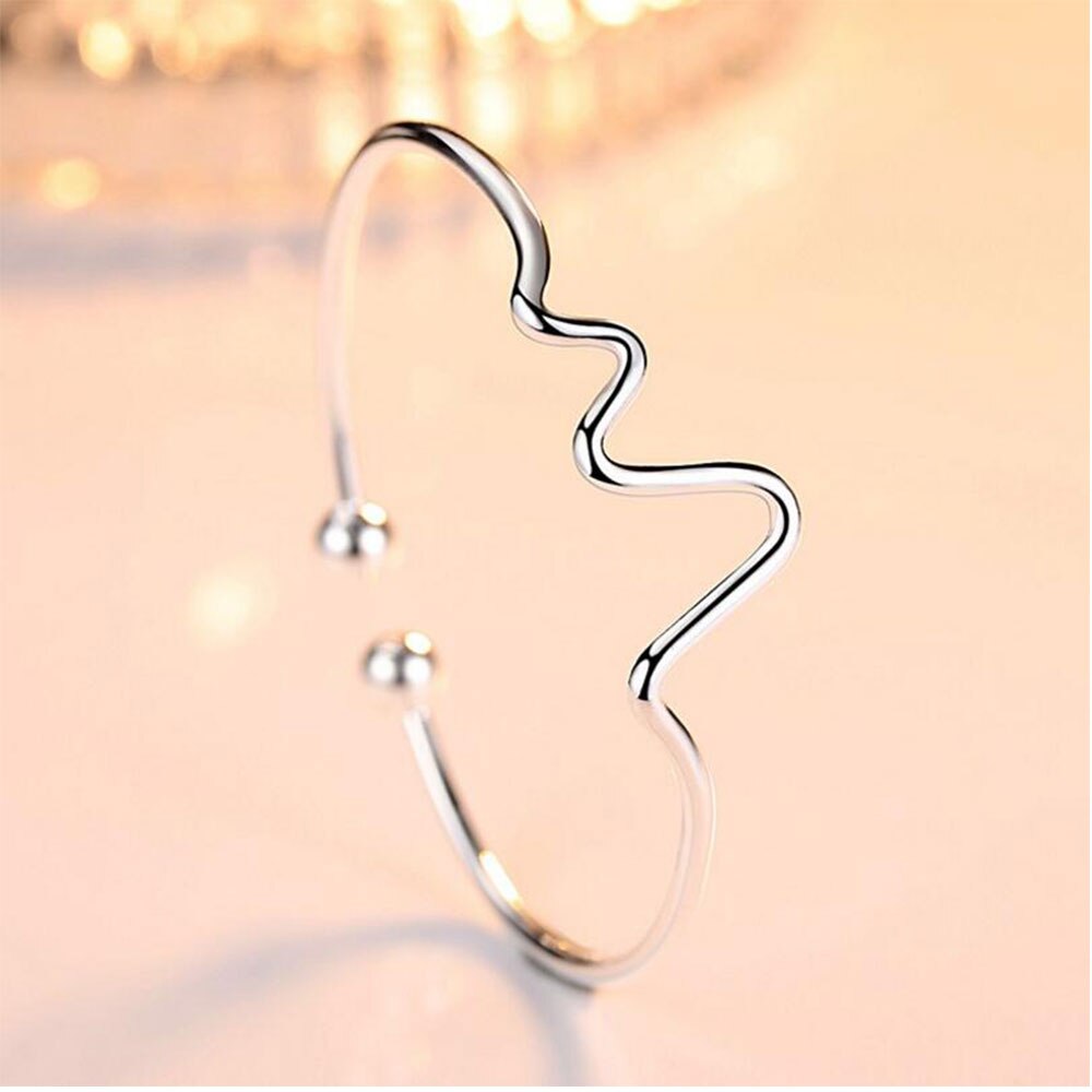 Anenjery Neue Silber Farbe EKG Herzschlag Manschette Armbänder & Bangls Für Frauen Spulseras S-B95