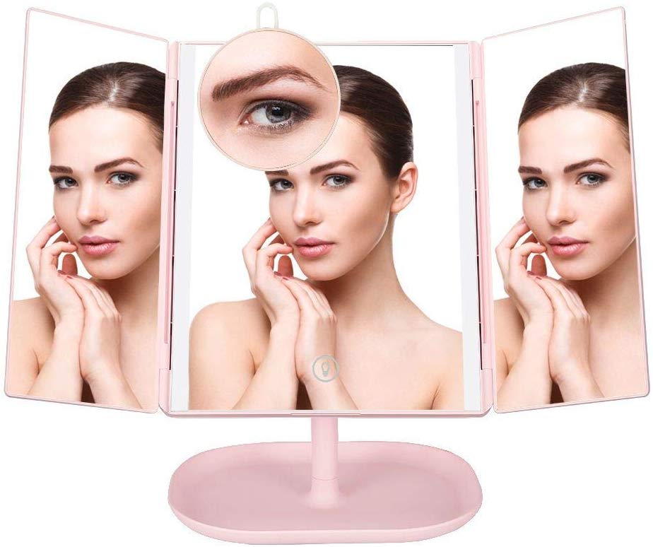 LED Light Bathroom Desktop Mirror with 10x Magnifying Glass Folding Angle Free Adjustment Rotating USB Charging Bathroom Mirror