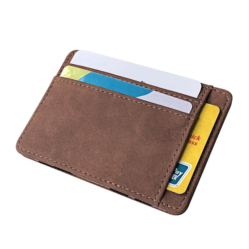 Men Wallet Small Size Magic Band Solid Color Card Holder Coin Purse FOU99: Brown