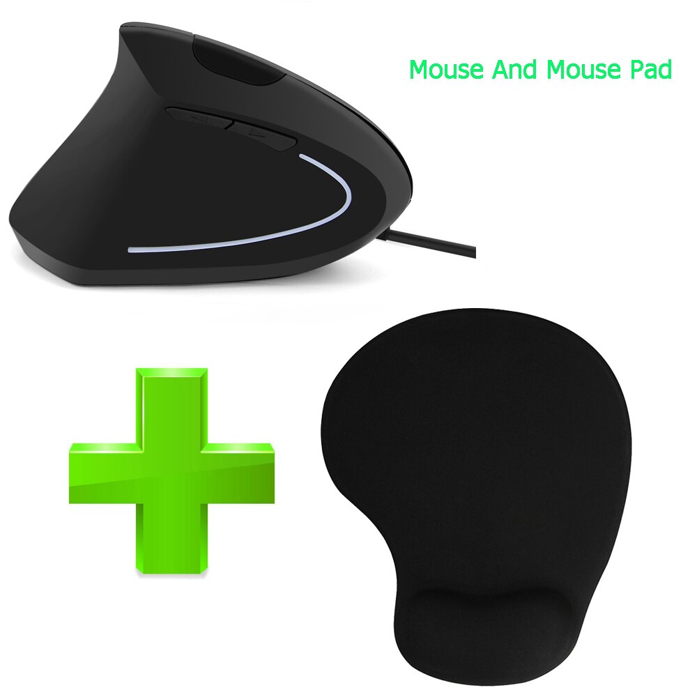 USB Ergonomic Vertical 3200 DPI Left Hand Wired Optical Mouse With Pad For Laptop PC Game: Mouse And Pad