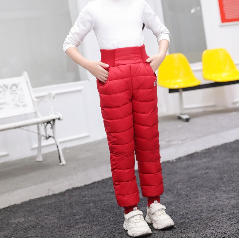 Girls Boys Winter Pants Cotton Thick Warm Trousers Children 3-14 Year Waterproof Ski Clothing Elastic High Waisted Pant