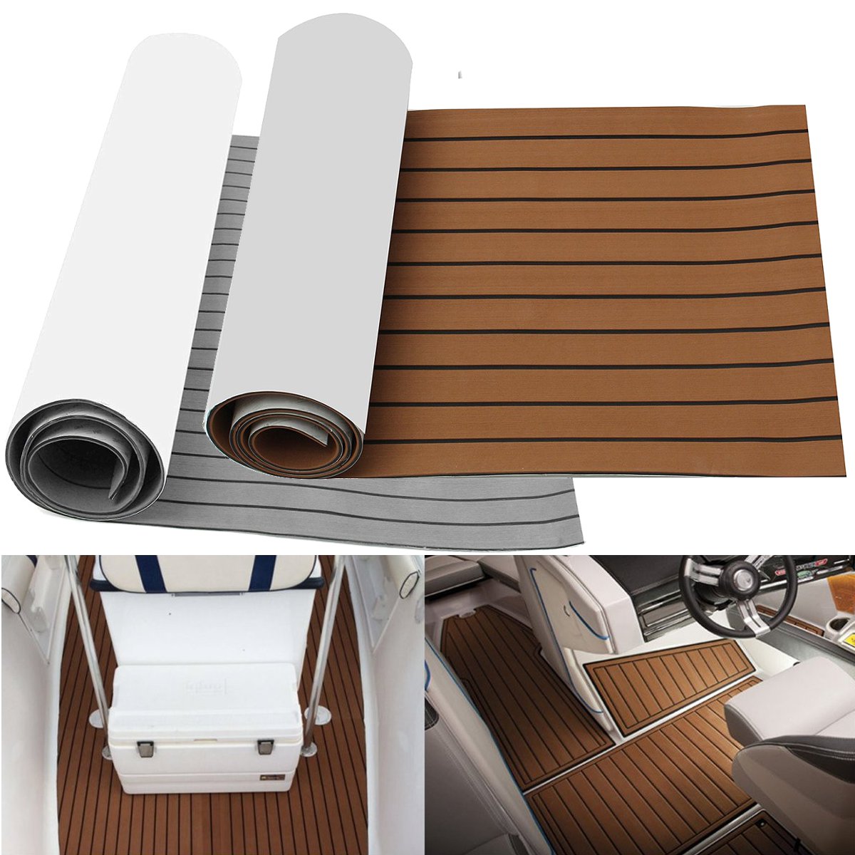 600x/x 6mm Eva Schaum Faux Teak Boot Decking Sheet selbst klebende Marine Bodenbelag Boot Deck Matte Yacht Zubehör grau braun