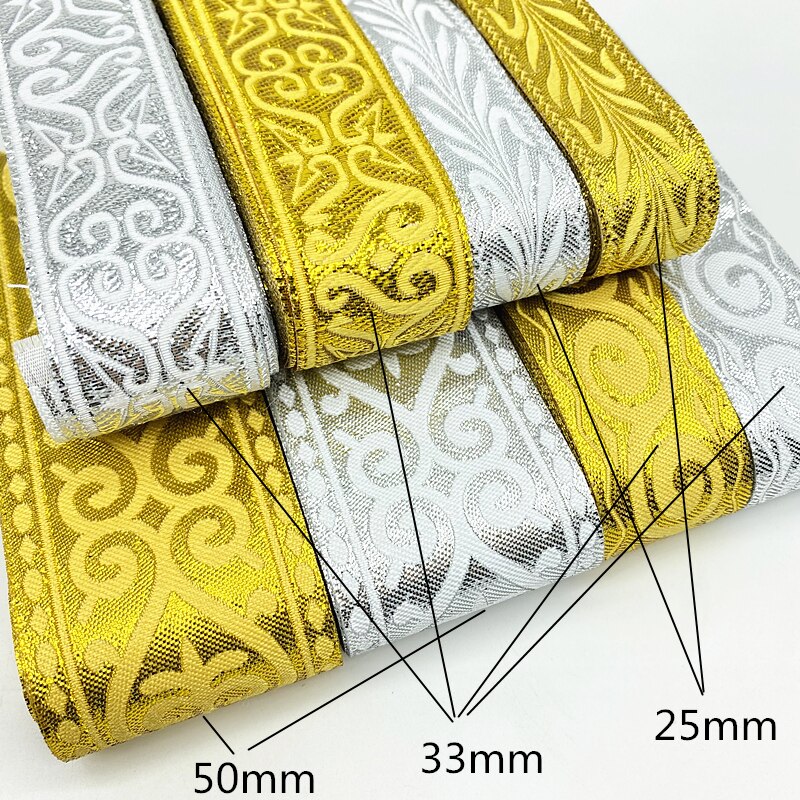 Cinta de encaje bordado étnico Vintage dorado y plateado de 7 yardas, adorno bohemio, accesorios para bolsas de ropa DIY, tela bordada