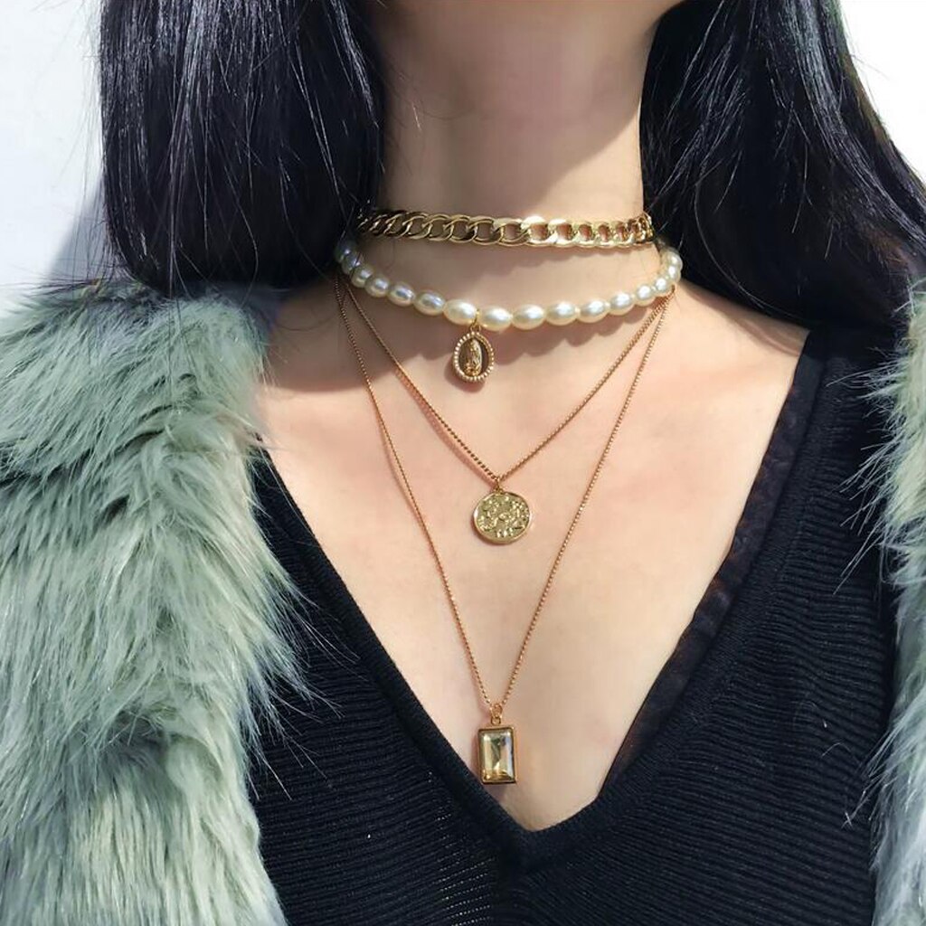 Mode Multi-Lagen Lange Trui Hanger Ketting Choker Ketting Voor Vrouwen