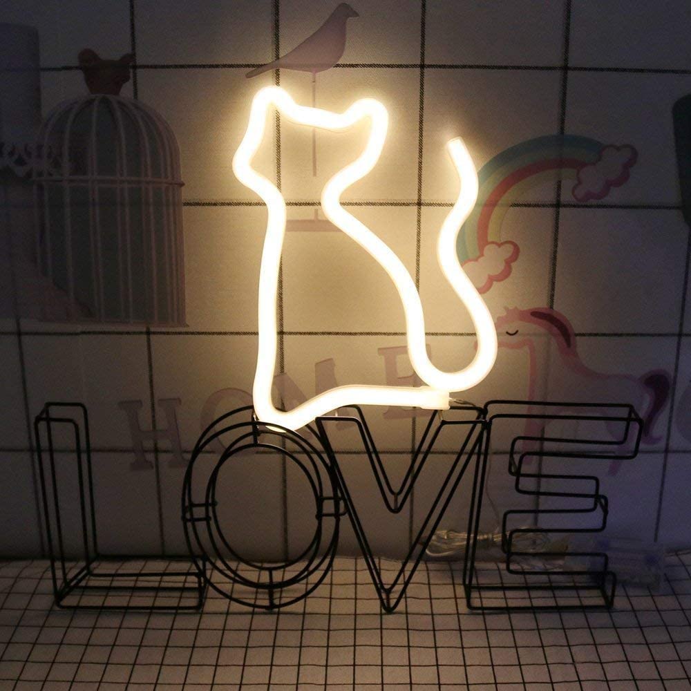LED Neon Lights Cat Shaped Hanging Neon Lamp Wall Decor Sign Neon Lights Light up for Kids Room Bar Christmas as Kids Light