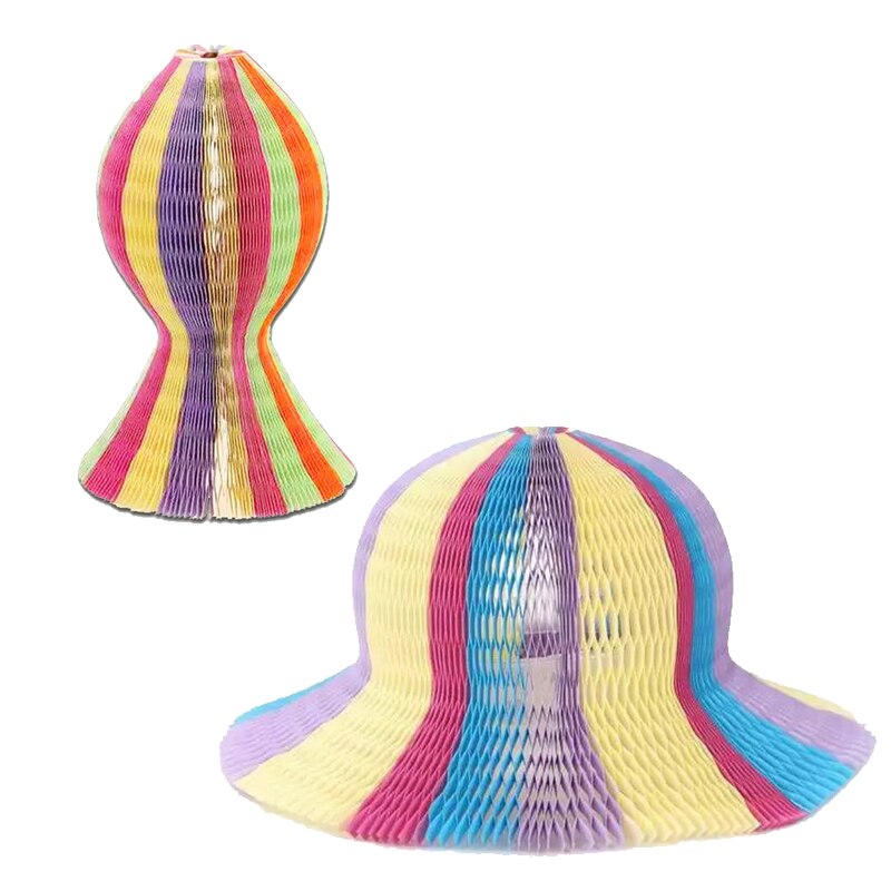 1pcs Magic Honeycomb Paper Vase Hats For Women Girls Summer Handmade Folding Hat For Party Decorations Paper Caps Travel Sun Hat: S Type