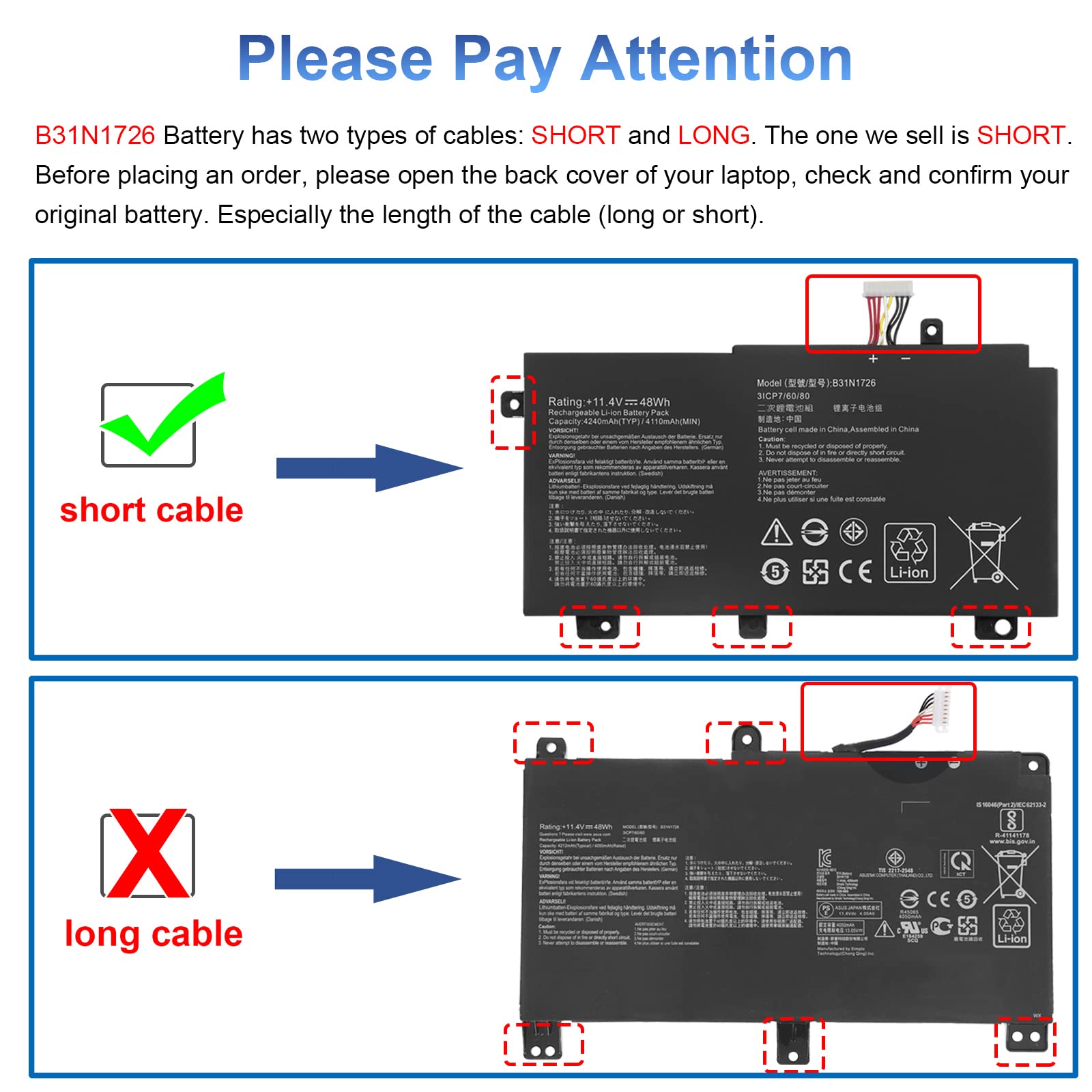 B31N1726 Battery for ASUS TUF Gaming FX504 FX504G FX504GD FX504GE FX504GM FX505 FX505DT FX505DV FX505DY FX80 FX80G FX80GD FX86