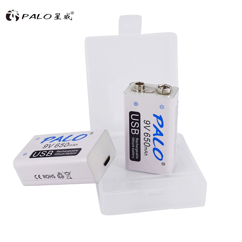 PALO micro USB 9V Lithium Rechargeable Battery 650mAh 6F22 9V li-ion battery for RC Helicopter Model Microphone Toy batteries