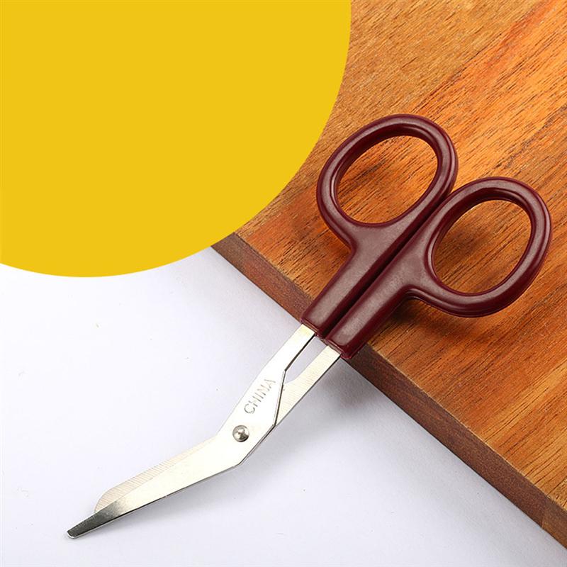 1 Pc Stainless Steel Bandage Scissors Plastic Handle Bend Nursing Scissors For Home Use (Coffee)