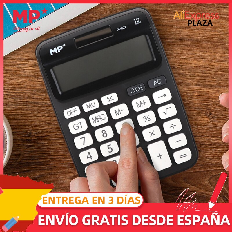 MP® Calculadora 12 Dígitos con Pantalla LCD Fuente Energía Solar Portátil Oficina Escritorio Estudiantes Escuela Batería Suministros Material Escolar TrabajoBotón Matemáticas Herramienta Digital Papelería 4 Colores