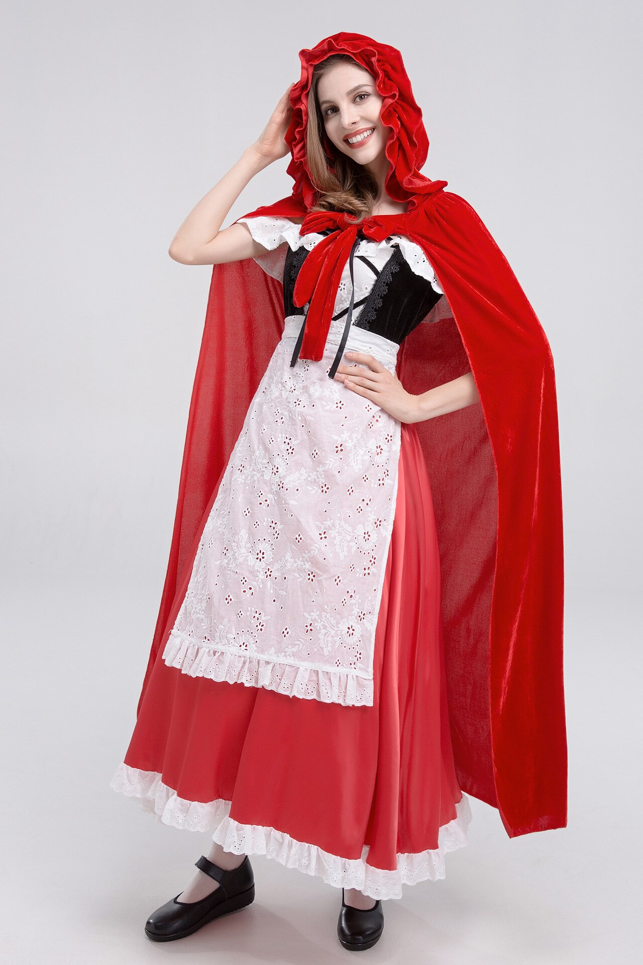 Little Red Riding Hood Costume cloak medieval vintage costume dress Maid Costume Long Dress Cloak