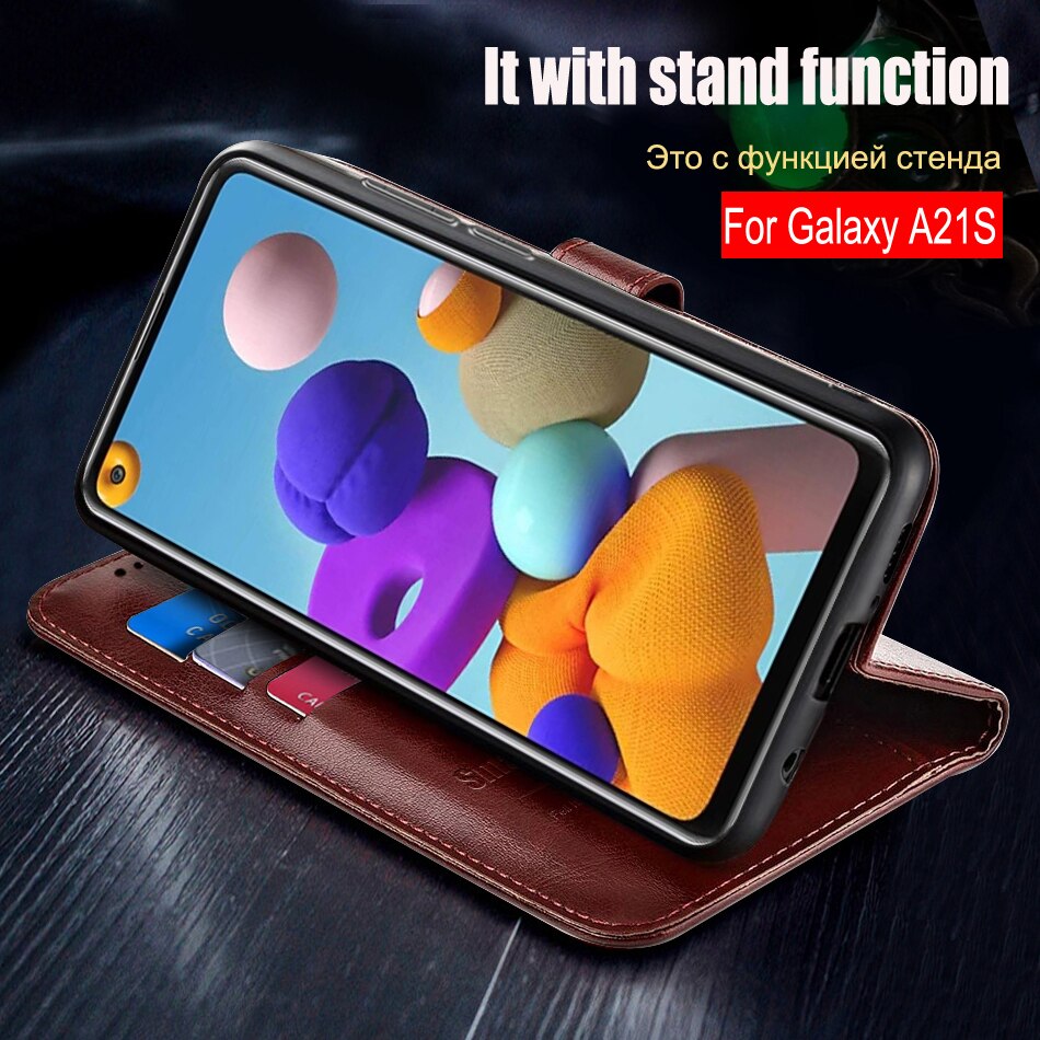 Funda de cuero con tapa para Samsung Galaxy A21s A 21 S A21 S, carcasa trasera para teléfono Samsung A21s A21S