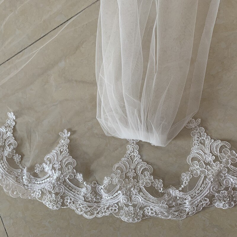 Véu de noiva branco/marfim, véu de casamento longo de 3m com borda de renda única camada catedral, acessórios para vestido de casamento fotos reais