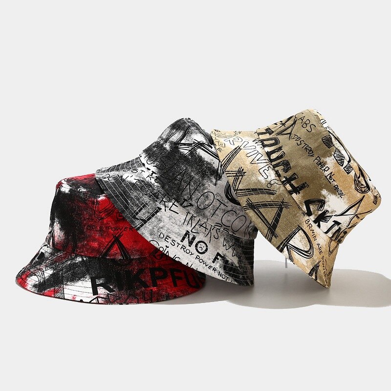 Meisje Zomer Emmer Hoed Engels Letters Katoen Kunstenaar Zon Bescherming Cap Mannen Panama Outdoor Visser Hoed