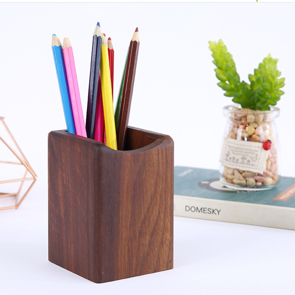 Multi-function Wooden Pen Holder Desk Organizer Makeup Brushes Tools Cup Holder office School Desktop Storage Case Box