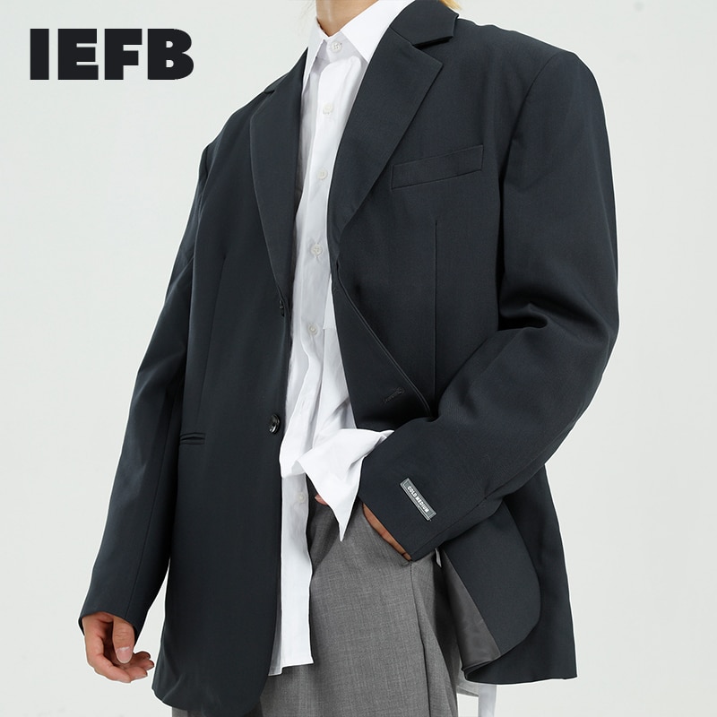 Iefb Herenkleding Lente 2022 Koreaanse Mode Losse Label Manchet Lange Mouwen Blazers Zwart Grijs Casual Pak Mannen &#39;S Jas 9Y5387