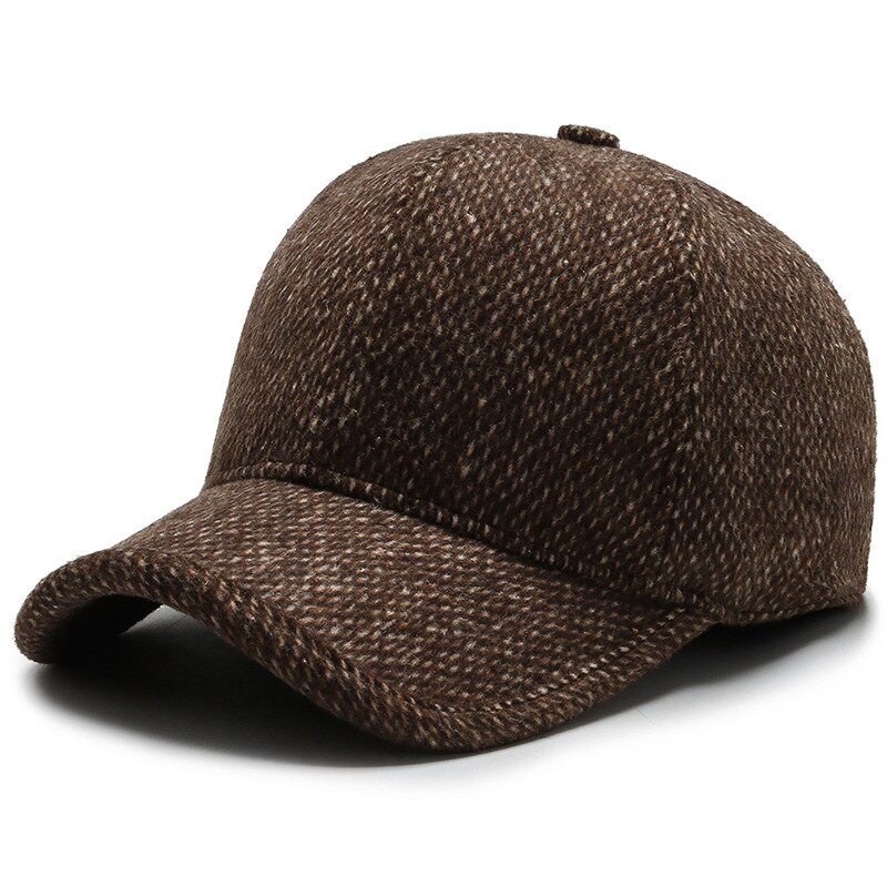 Herfst winter heren hoed middelbare leeftijd en ouderen wollen warme muts outdoor gehoorbescherming baseball petten warme vader hoeden: Bruin 2