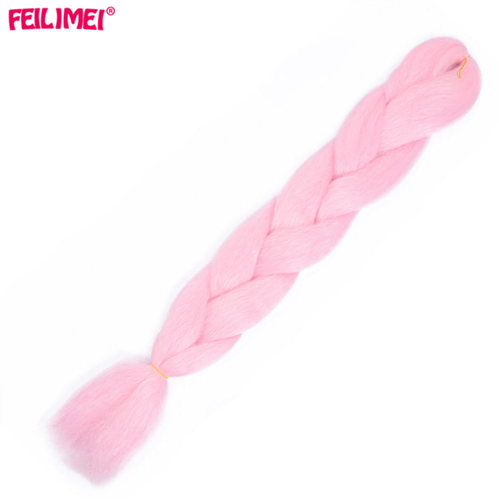 Feilimei-extensions capillaires synthétiques brillantes, mèches longues, tresses Jumbo lumineuses rose bleu violet blanc Ombre: pink